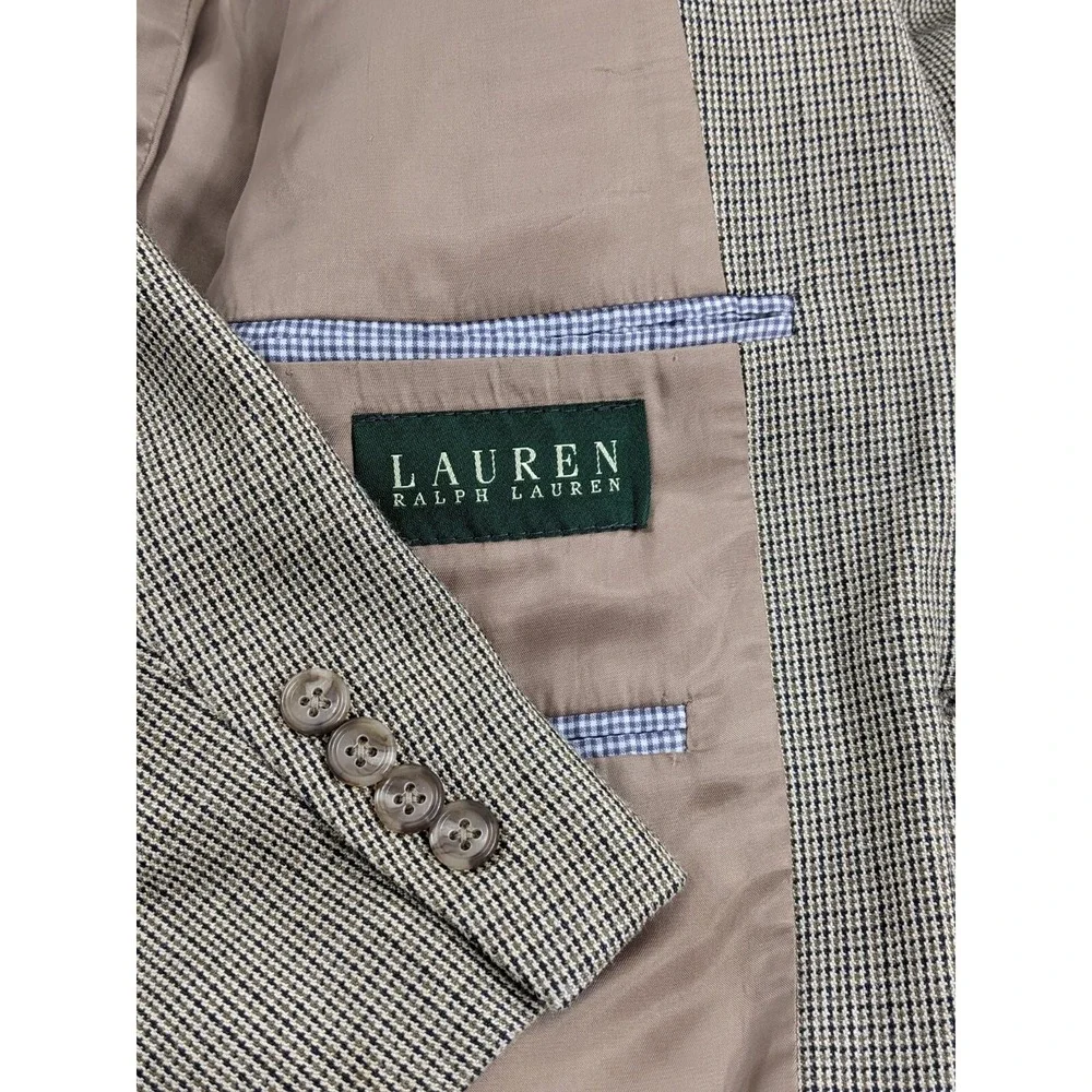 46R Lauren Ralph Lauren‎  Brown Black Tan Tooth 100% SILK Jacket Blazer Coat